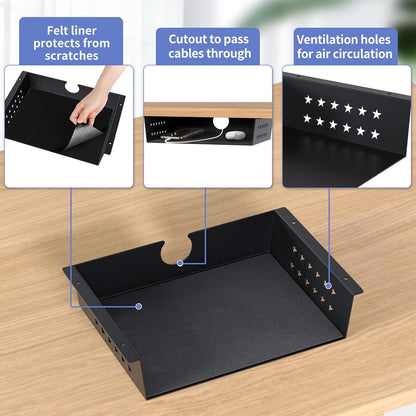 MOLIGOU Under Desk Storage Shelf, Under Desk Tray with Felt Liner, Screw Mount Under Table Hidden Storage for Home Office, Kitchen Cabinet