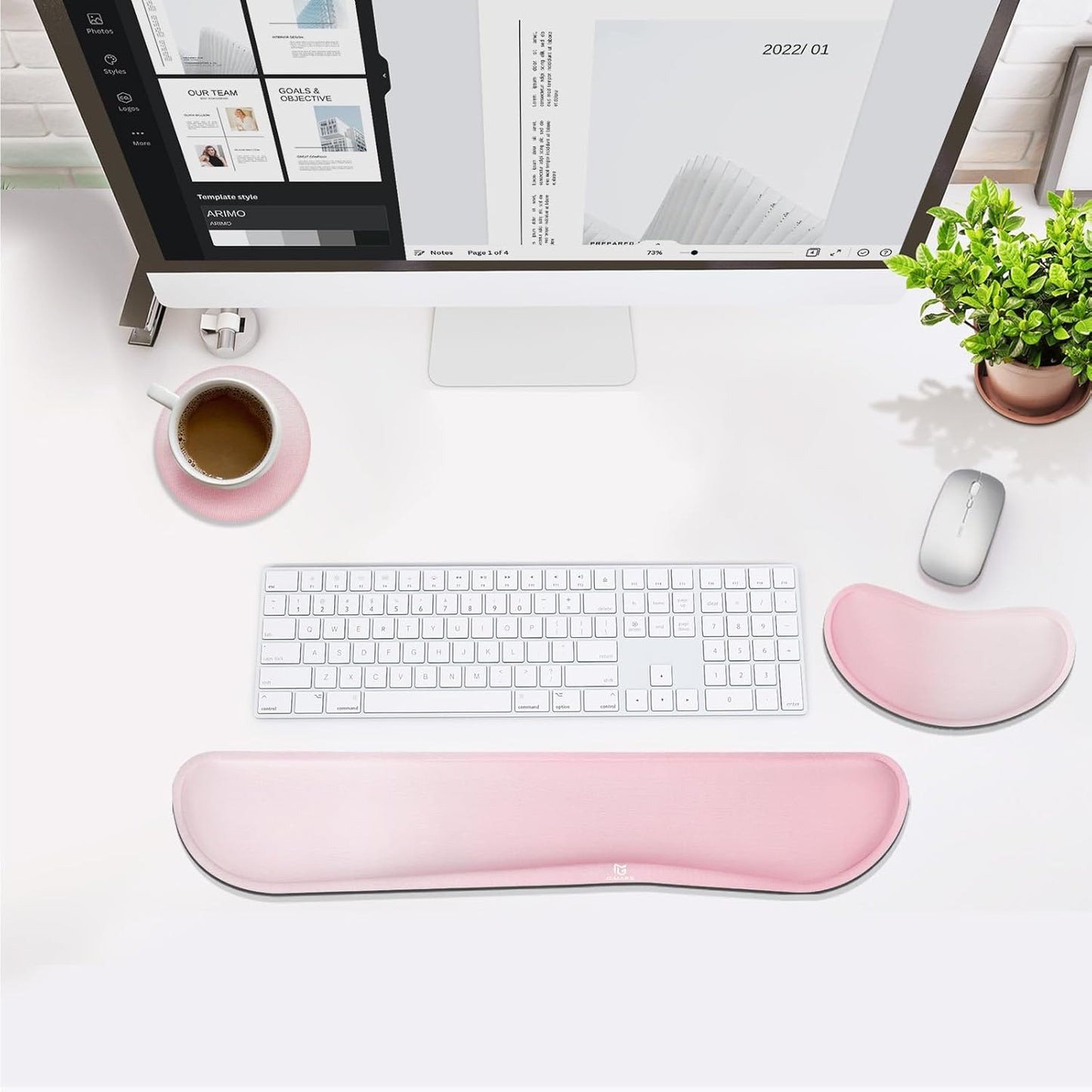 Gimars Upgrade Enlarge Silky and Superfine Fabric Gel Memory Foam Keyboard Wrist Rest Set, Ergonomic Keyboard Mouse Wrist Support for Typing Pain Relief, Comfort for Office, Gaming, Computer