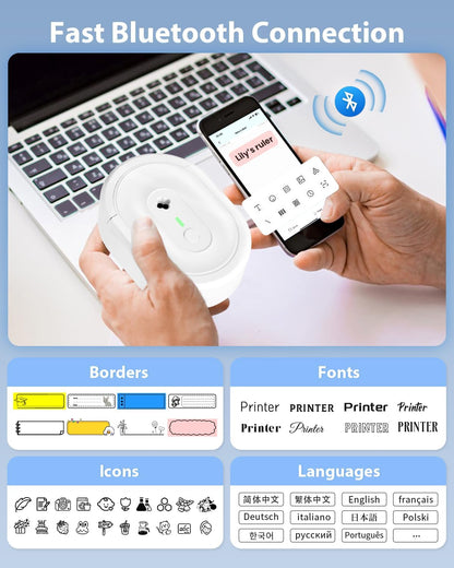 Label Maker Machine with Tape, N12 Portable Bluetooth Label Printer, Wireless Mini Label Makers Thermal Sticker with Multiple Templates for Home, Kitchen, School, Office Organization, Green