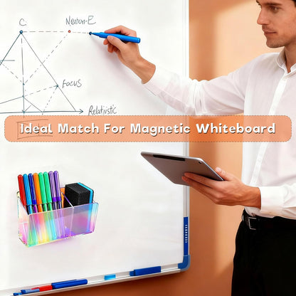 Magnetic Dry Erase Marker Holder - Non-Slip Acrylic Pen Organizer with Powerful Magnets for Whiteboard, Refrigerator, Office Desk, Classroom Supplies & Home Organization-Clear