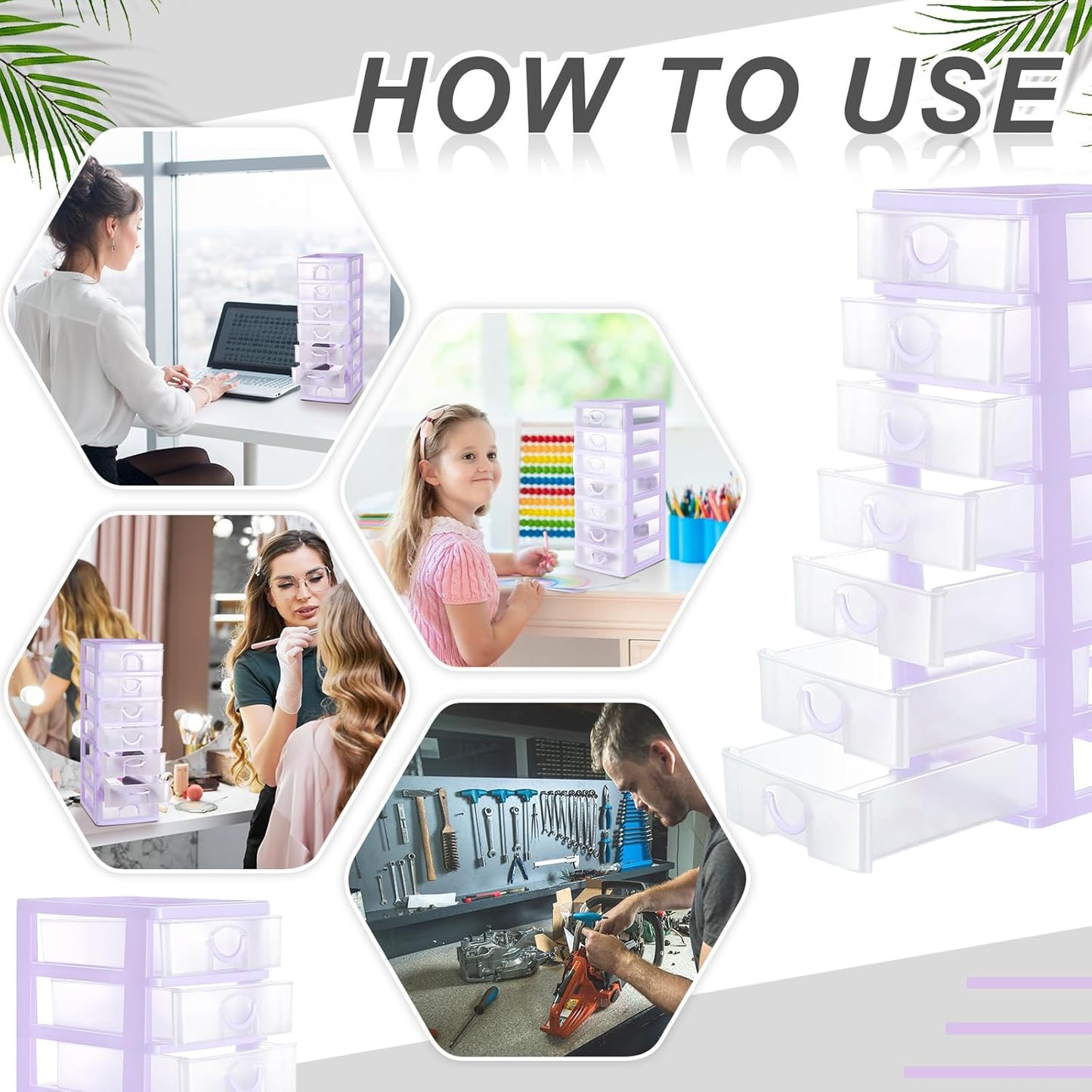 Thyle 2 Pcs Plastic Drawers Organizer Mini Organizer Stackable Plastic Clear Drawer Storage Box Containers Storage Units for Desktop Classroom Craft 6.7 x 4.9 x 13.4 inches(Purple)