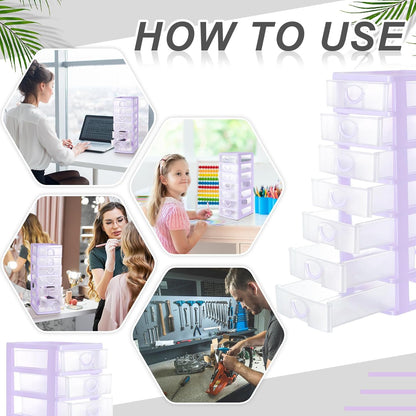 Thyle 2 Pcs Plastic Drawers Organizer Mini Organizer Stackable Plastic Clear Drawer Storage Box Containers Storage Units for Desktop Classroom Craft 6.7 x 4.9 x 13.4 inches(Purple)
