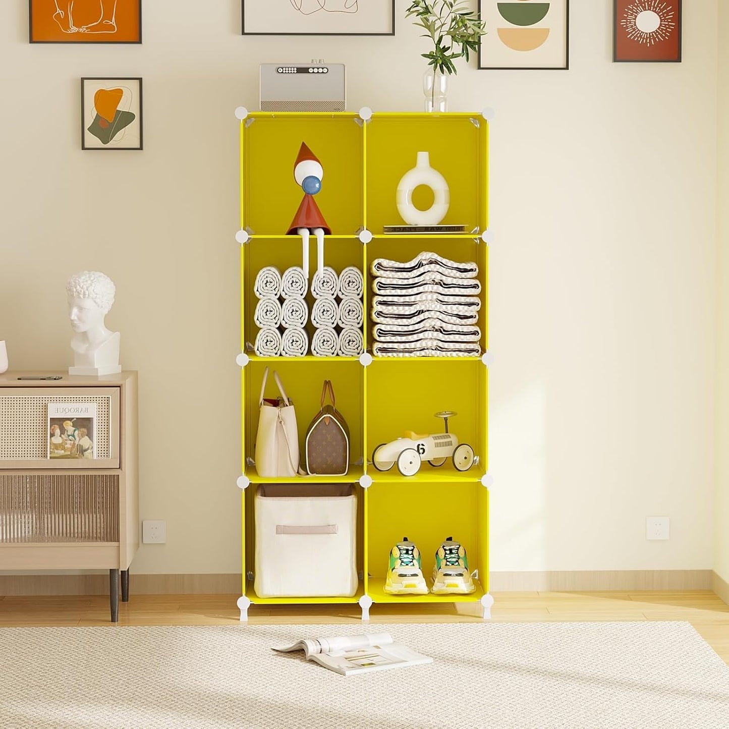 AWTATOS Cube Storage Organizer, 16 Cube Closet Organizer, Stackable Storage Cube Shelves, DIY Portable Closet Clothes Organizer Shelving for Bedroom, Closet, Wardrobe, Bathroom, White