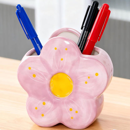 Pink Pencil Holder Pen Holder Office Desk Accessories Aesthetic Cute Flower Home Decor Makeup Brush Holder Vase Birthday Gifts for Women Vanity Toothbrush Holder Kawaii Kitchen Utensil Holder