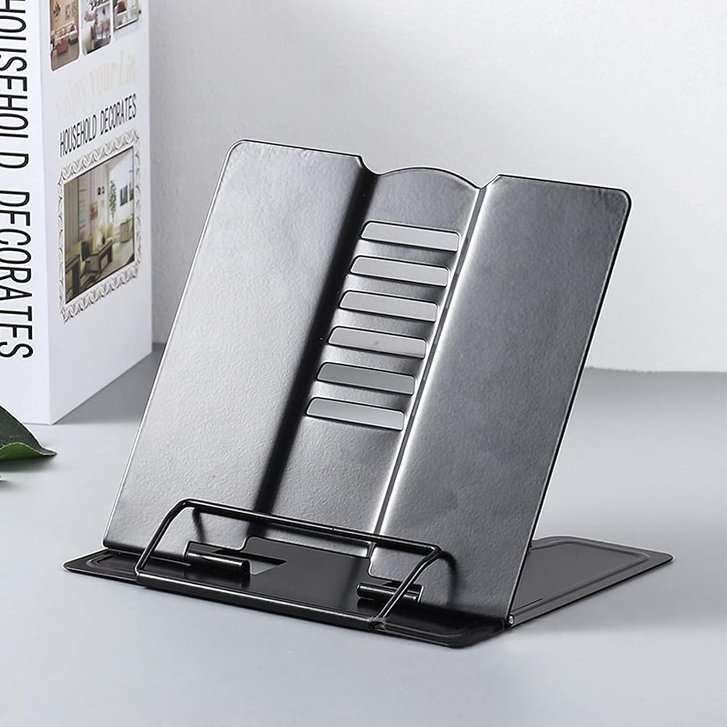 Dicunoy Set of 2 Metal Desk Book Stand, Adjustable Reading Rest Book Holder, Sturdy Bookstands for Recipes, Textbooks, Tablet, Music Books, Cookbook, Recipe, iPad, Magazine, Menu