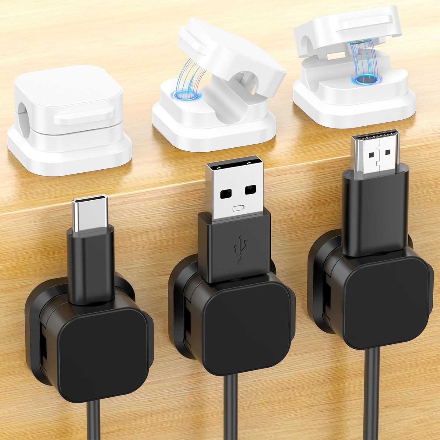 6Pack Magnetic Cable Clips Holder, Cord Organizer for Desk, Strong Adhesive Desk Cable Management for Phone Charger, Computer, Home, Office, Car (Black)