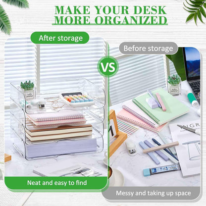 Juexica 4 Pcs Stackable Clear Letter Trays Organizer for Desk A4 Size File Paper Organizer Acrylic Desk Organizer Trays with Anti Skid Bottom for Home Office School (Vertical Opening Style)
