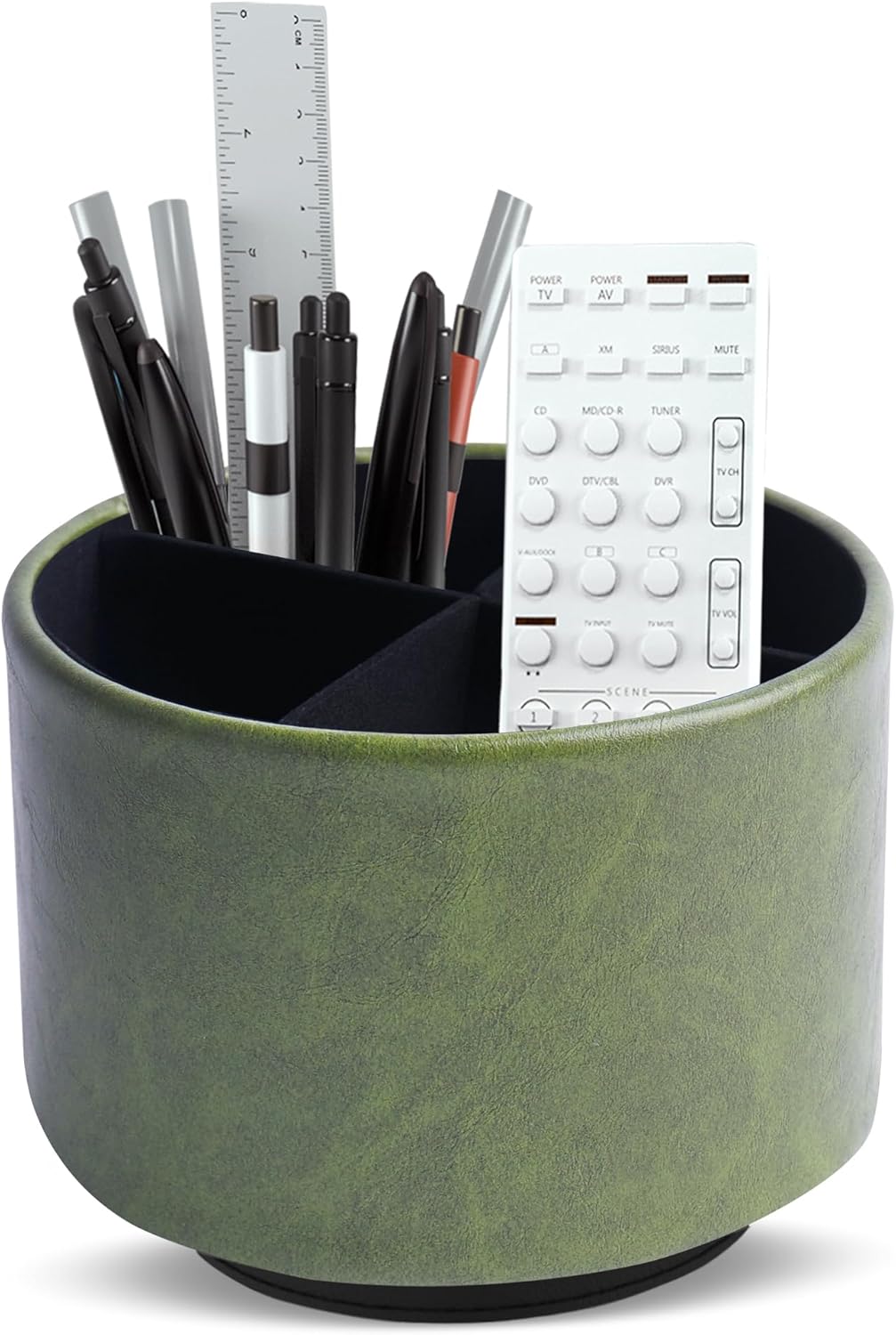 Hennaja Round Leather Art Supply Organizer,Remote Control Holder,360 Degree Rotating,Multi-Functional Pencil Holder,4 Compartments Desktop Stationary Organizer(1-Blue Bird) - Colors B