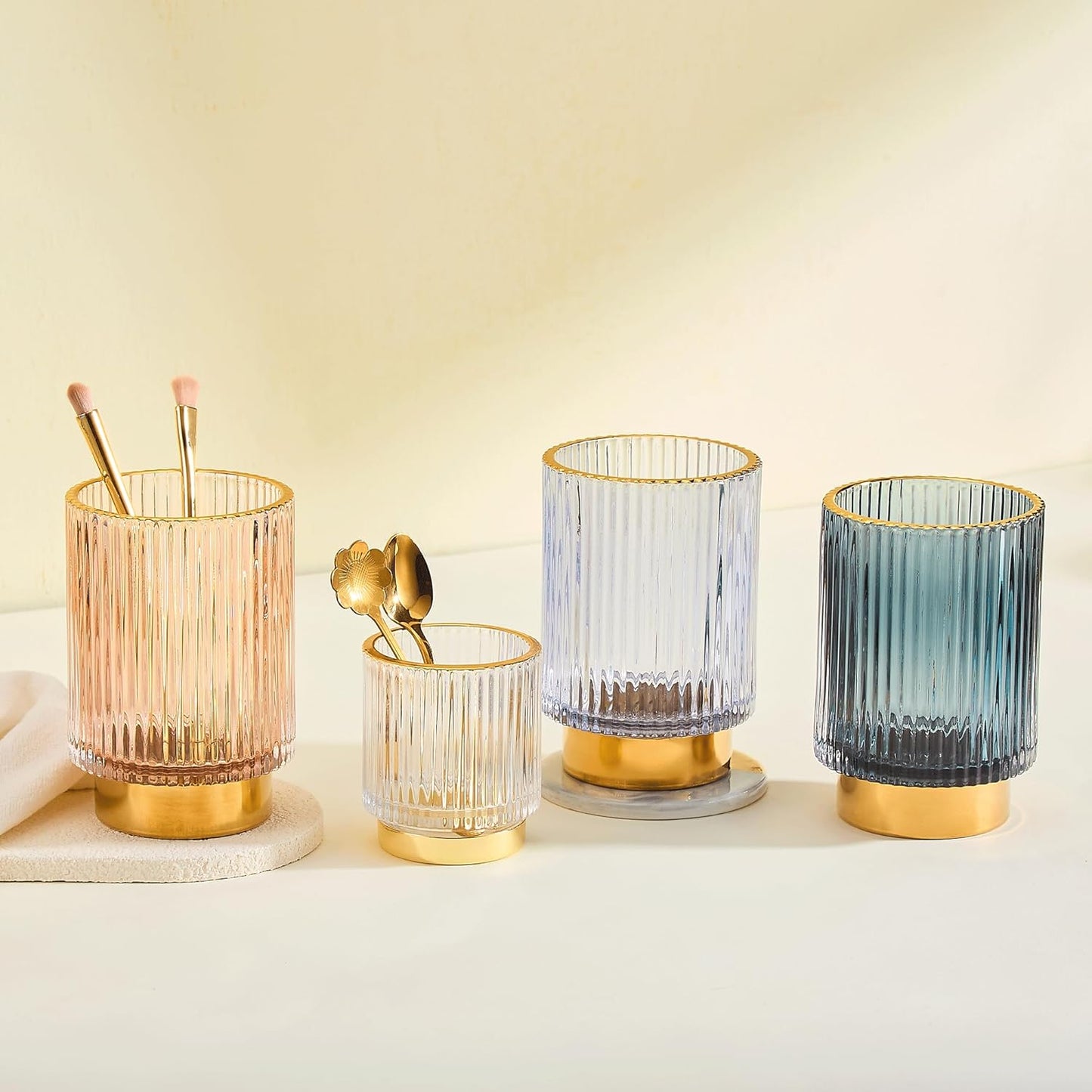 Makeup Brush Holder Organizer,Toothbrush Holders,Desk Pen Pencil Holder,Multifunctional Vintage Glass Brush Cup（L/Green/A3-6-US）