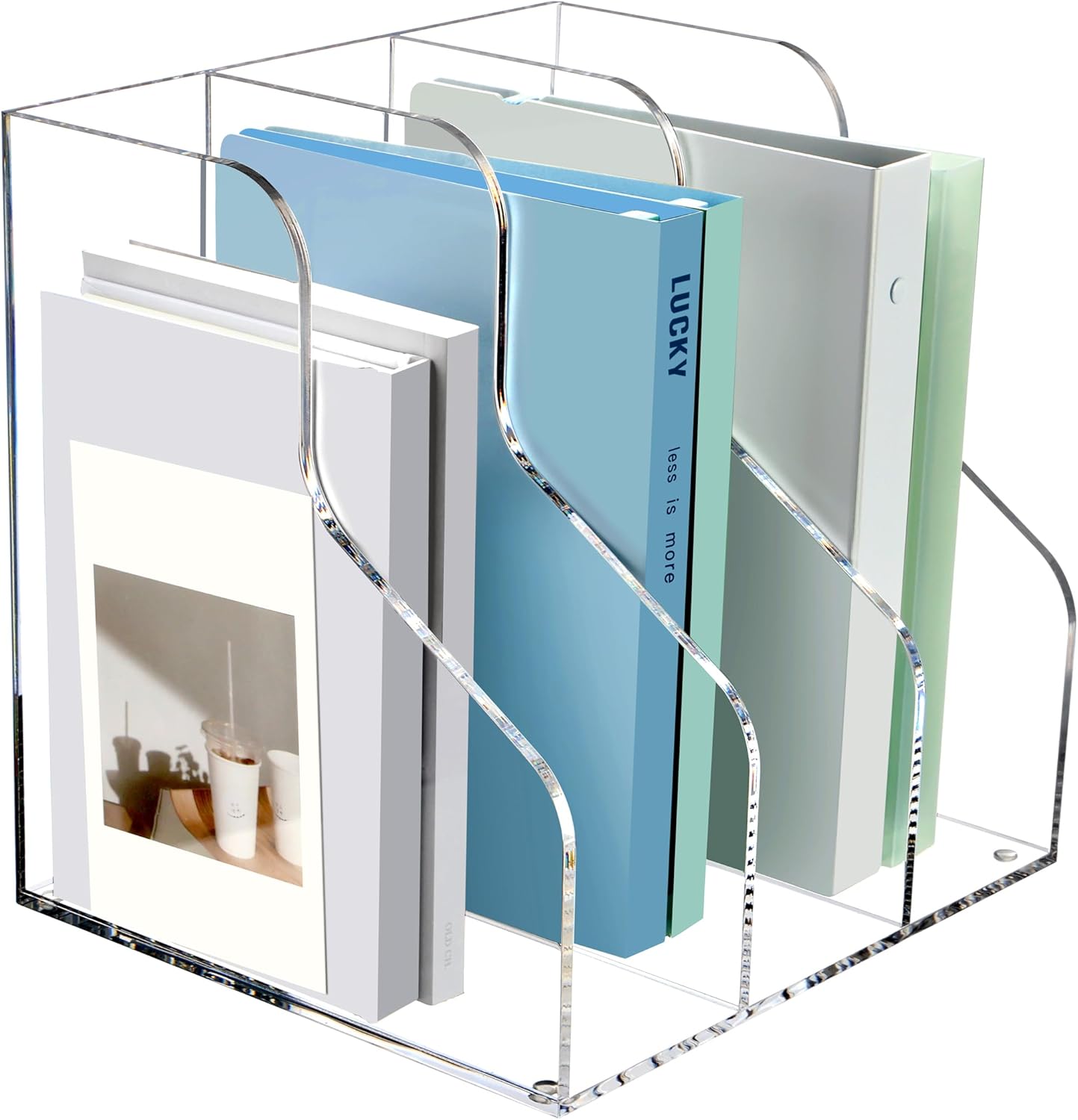 SANRUI Acrylic Magazine Holder Desk Organizer Workspace Sorters，Clear Bookend File Sorter Holder，Folder Rack, Office Accessories Organization Storage with 3 Vertical Compartments