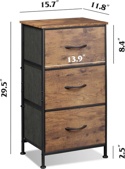 WLIVE Dresser with 3 Drawers, Fabric Nightstand, Cabinet with Wheels, Organizer Storage Dresser for Bedroom, Office, Entryway, Closets, Sturdy Steel Frame, Wood Top, Easy Pull Handle, White