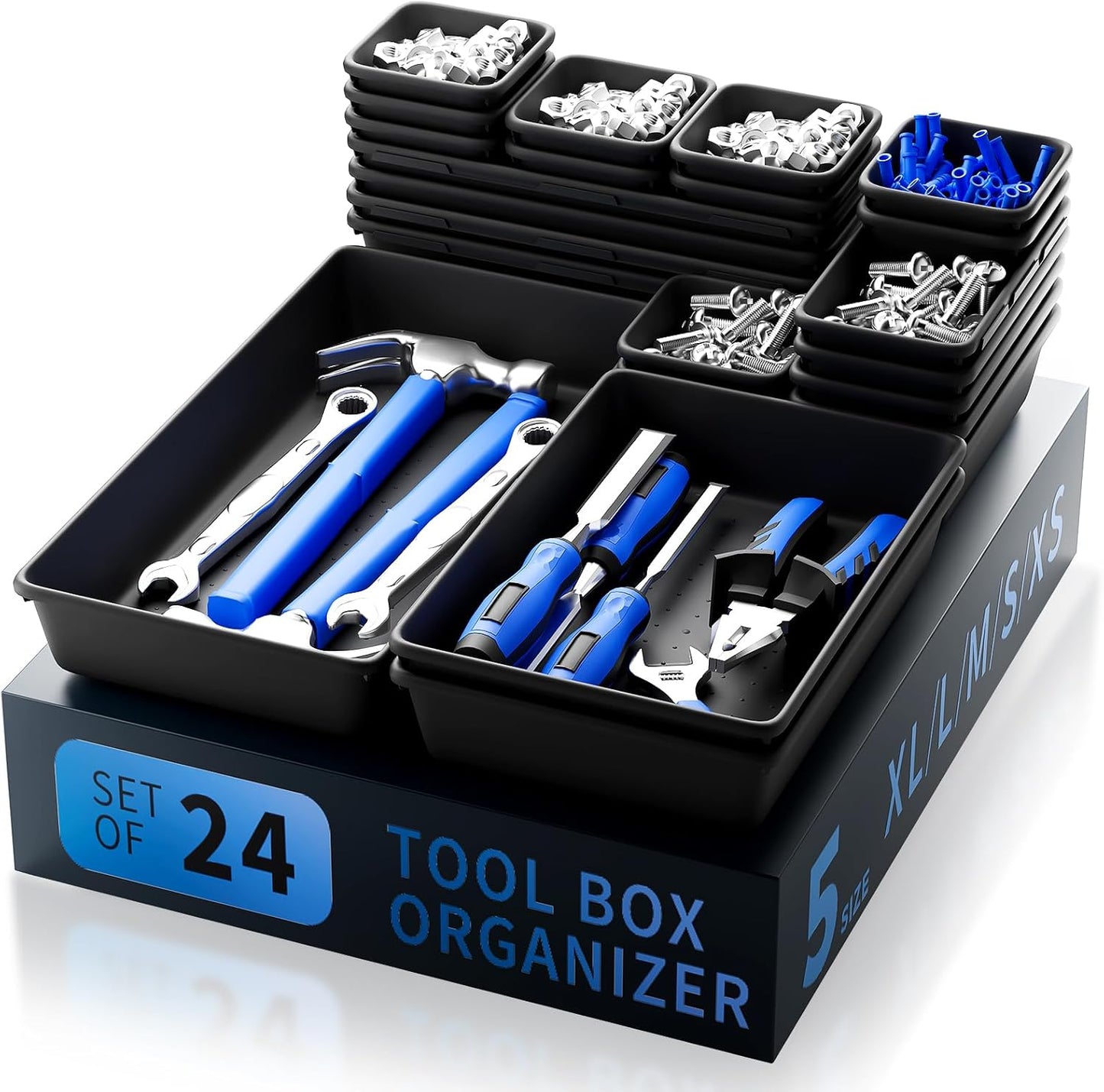[60 PCS Upgraded] FLYVOLE Tool Box Organizer Tray, Toolbox Desk Drawer Organizer, Tool Box Tray, Toolbox Organization Storage for Rolling Tool Chest (60 PCS)