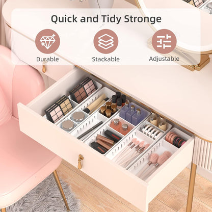 Desk Drawer Organizer Tray, 4 Pack Expandable Drawer Organizer with Dividers Adjustable, Bathroom Organizer Bins for Junk, Office, Makeup, Kitchen Utensil