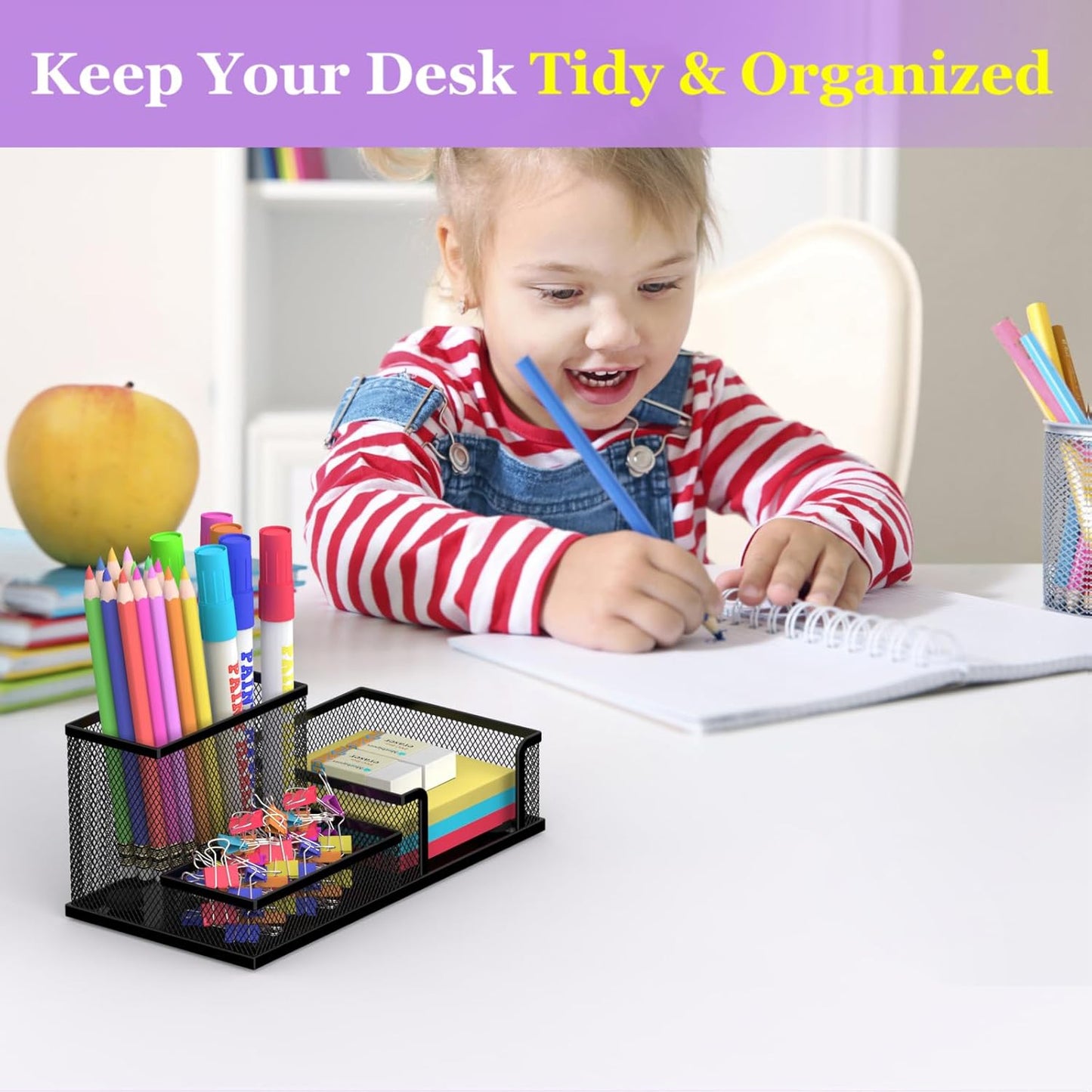 SUPEASY Pen Holder Desk Organizer, Office Supplies Pencil Holder with 3 Compartments, Desk Accessories and Workspace Organizers for Home School Classroom, Black