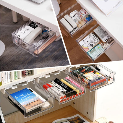 RHBLME 5 Pack Under Desk Drawer, Under Shelf Drawers Slide Out Self-Adhesive Standing Desk Drawer Attachment, Plastic Workspace Organizers for Office Home School