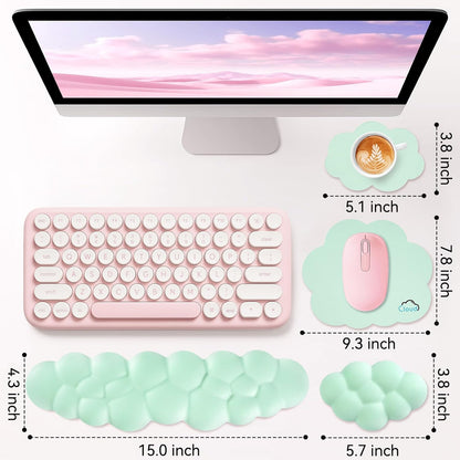 Sushret Cloud Wrist Rest for Computer Keyboard, 4-in-1 Memory Foam Leather Cloud Keyboard Wrist Rest and Mouse Pad Set with Ergonomic Support for Arm and Palm Cushion, Gaming/Work Setup, Rainbow