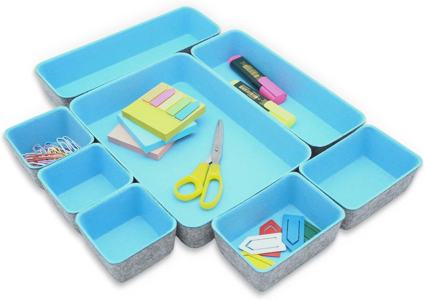 Welaxy Desk Drawer Organizer Tray Set, 8-Piece Office Drawer Organizers for Pens, Makeup, Keys, Crafts, Entryway Catchall, Decluttering Storage (Hot Pink)