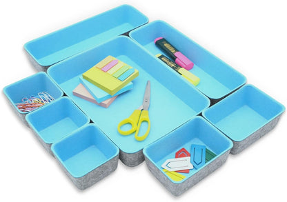 Welaxy Desk Drawer Organizer Tray Set, 8-Piece Office Drawer Organizers for Pens, Makeup, Keys, Crafts, Entryway Catchall, Decluttering Storage (Hot Pink)