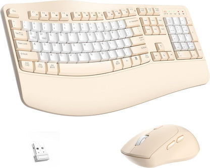 Wireless Keyboard and Mouse Combo,2.4G Full Size Wave Keys Ergonomic Keyboard with Wrist Rest for Natural Typing, 3 DPI Adjustable Ergonomic Silent Mouse for Computer/Laptop/Windows/Mac (Gray)