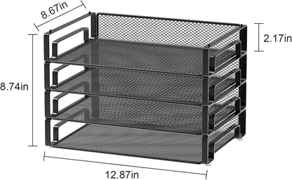 Samstar 4 Pack Stackable Letter Paper Tray, Desk File Organizer Paper Sorter for Letter/A4 Size Folders Documents, Mesh Made