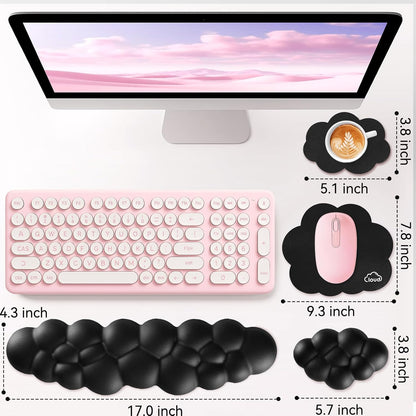 Sushret Cloud Wrist Rest for Computer Keyboard, 4-in-1 Memory Foam Leather Cloud Keyboard Wrist Rest and Mouse Pad Set with Ergonomic Support for Arm and Palm Cushion, Gaming/Work Setup, Rainbow