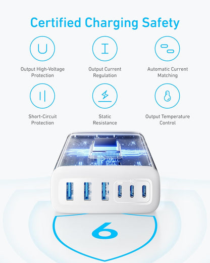 Anker Desktop Charger, Fast Charging USB C Charger with 112W Max 6-Port Desk Accessories for Home Office, Campatible with Multiple Devices, iPhone, iPad, MacBook, Galaxy and More (Cable Not Included)