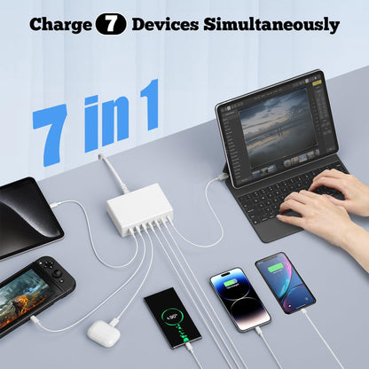 USB C Charger,10 Ports USB Charging Station with 6 Ports USB-C, Desktop 50W Multi Ports Charger Compatible with iPhone 12/13/14/15/16/Galaxy S22/S23/S24/S25/Tablet/Watch/Headphones