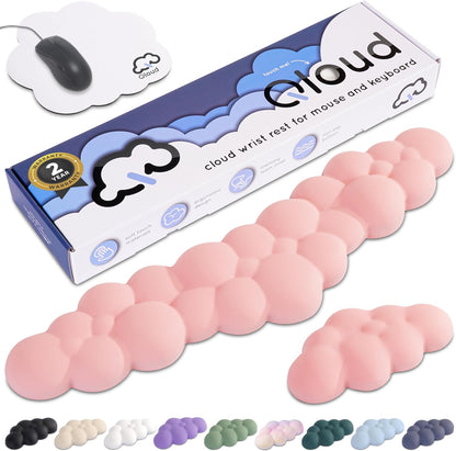 Cloud Keyboard Wrist Rest – Create-ables Qloud Cloud Wrist Rest for Computer Keyboard and Mouse, Ergonomic Memory Foam Wrist Pad with Non-Slip Base, Includes Cloud Mouse Pad – White