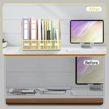 SUPEASY Desk Organizers Metal Desk Magazine File Holder with 5 Vertical Compartments Rack File Organizer for Office Desktop, Classroom, Home Workspace, Black