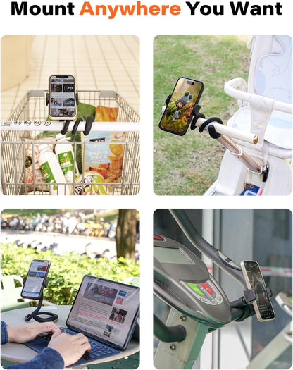 A2C Flexible Phone Holder for Treadmill, Peloton, Stroller, Shopping Cart, Desk, Portable Gooseneck 16.5” Long Arm Phone Mount for 4.7”-6.9" Smartphones