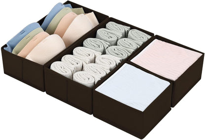 DIMJ Drawer Organizers Clothes, Dresser Organizer Bins for Baby Clothes,Underwear and Sock, Fabric Closet Organization and Storage Boxs, Drawer Dividers for Nursery, Clothing, Tie - 4 Pack, Beige