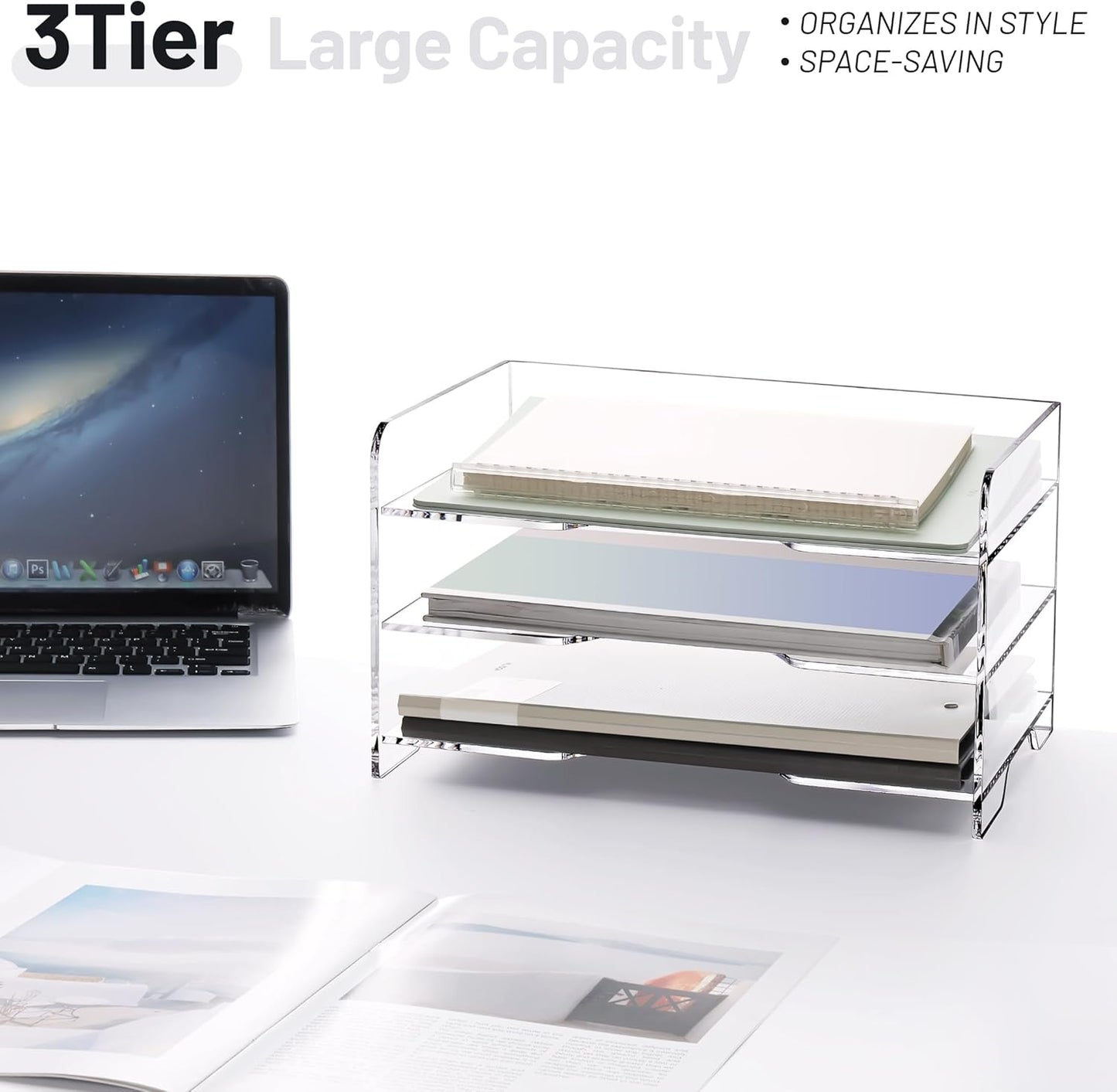 SANRUI Paper Organizer for Desk,Acrylic Stackable Letter Tray, Clear Desk Organizer, Paper Sorter for Office,Home or School,2-Pack