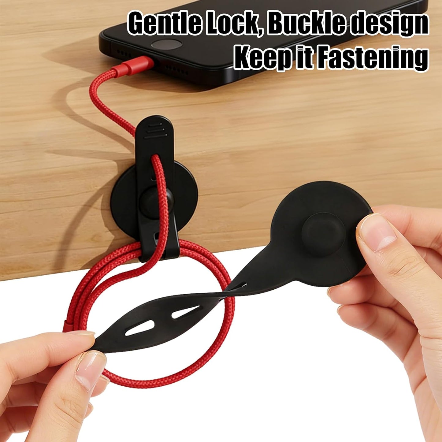 8Pcs Silicone Cable Straps, Self Adhesive Cable Management Under Desk, Reusable Cable Clip, Wire Organizers for Cords, Cord Holder for Home, Kitchen, Office, Bedroom, Car (Black)