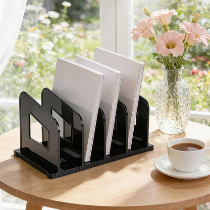 LALOBLUE File Organizer, Acrylic File Folder Organizer File Sorter, Plastic Vertical Book Dividers for Magazine Mail Letter Paper, Desktop Organizers for Office, Classroom & Home(4 Sections, 2 Pack)