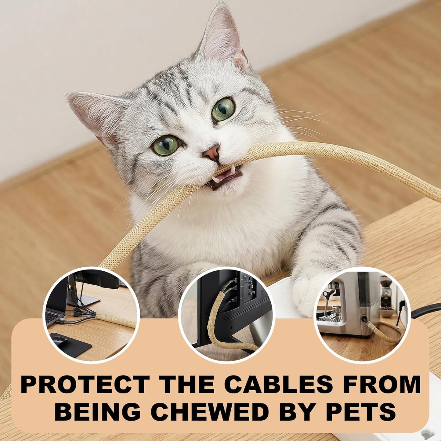 AGPTEK White Cable Sleeve, 2 Pack 5ft - 1.2 Inch Cable Management, Desk Cord Cover Organizer Wire Hider for Computer TV Wire Loom Tubing, Pet Proof Cord Protector from Cat Dog Chewing, White