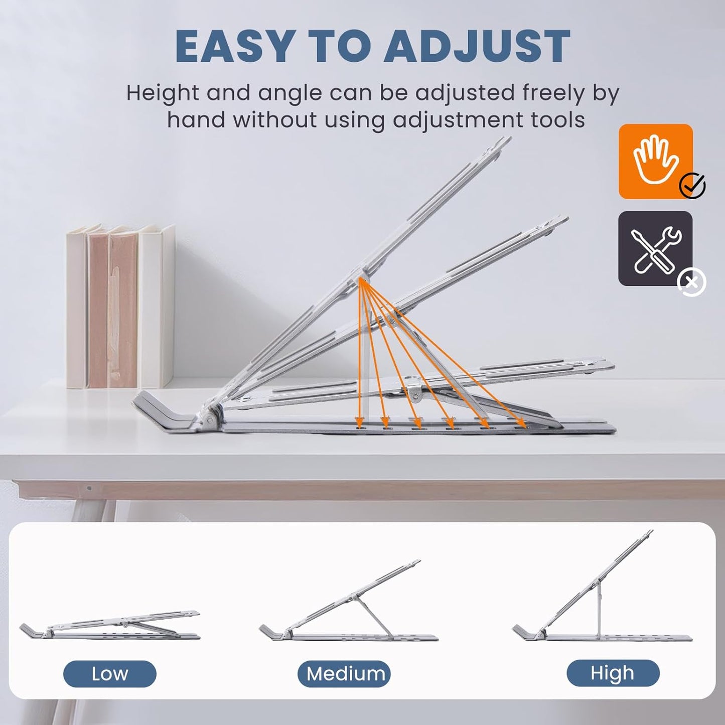Portable Laptop Stand, Adjustable Ergonomic Aluminium Laptop Mount Stand, Detachable Notebook Riser Holder for Desk Compatible with MacBook, Dell, Lenovo More 10-15.6" Laptops-Silver