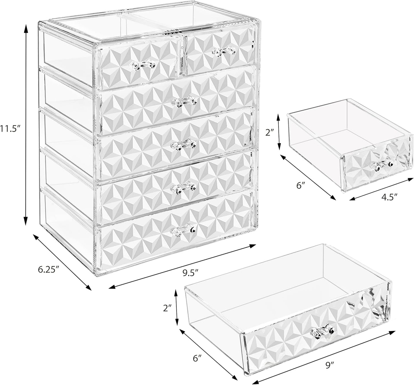 Sorbus Acrylic Makeup Organizer Set, 6-Drawer Vanity & Countertop Cosmetic Storage with Small & Wide Drawers, Clear Makeup Storage for Brushes, Lipsticks, Jewelry – Holiday Gift for Women & Teens