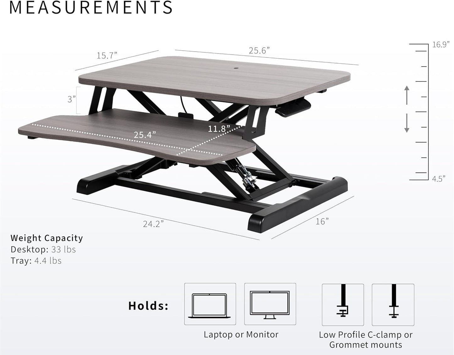 VIVO 26 inch Desk Converter, K Series, Height Adjustable Sit to Stand Riser, Dual Monitor and Laptop Workstation with Keyboard Tray, Black, DESK-V026KB