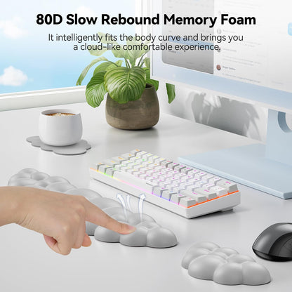 TECKNET Cloud Keyboard Wrist Rest Set, Cloud Wrist Rest with Non-Slip Base, PU Leather Wrist Pad for Keyboard with Ergonomic Memory Foam for Computer Laptop Office Gaming and Pain Relief, White