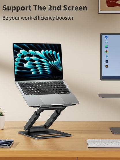 tounee Laptop Stand for Desk Adjustable Height, Telescopic Computer Stand with Pull Out Design Ergonomic Laptop Riser Fits All Laptops 10-17"-Silver