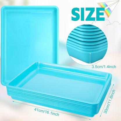 Hoteam 10 Pcs Flat Storage Organizer Tray Bin Paper Tray for Classroom Plastic Stackable File Organizer for School Office Teacher Book Organization(Clear,13.78 x 9.84 x 3.15 Inch)