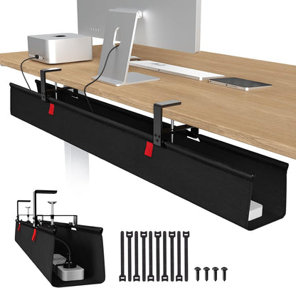 Univivi No Drill Under Desk Cable Management Tray, 36" Cord Organizer for Table, Clamp/Screw Mount Desk Cable Management, Premium Fabric Cable Management Tray for Office, Home