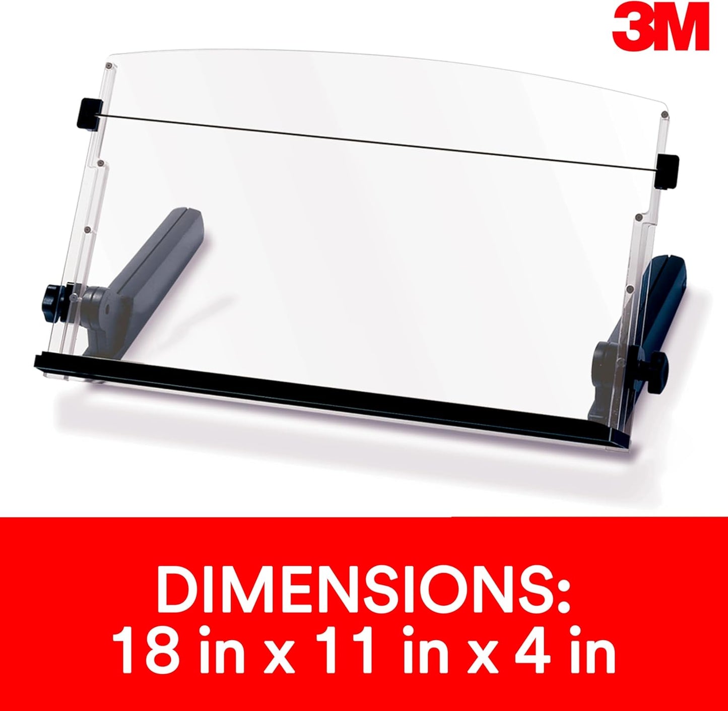3M Adjustable Document Copy Holder, In-line with Monitor Minimizing Head and Neck Movement, 300 Sheet Capacity Holds Sheets to Books, Elastic Line Guide Keeps Pages Open, 18" Wide, Black (DH640)