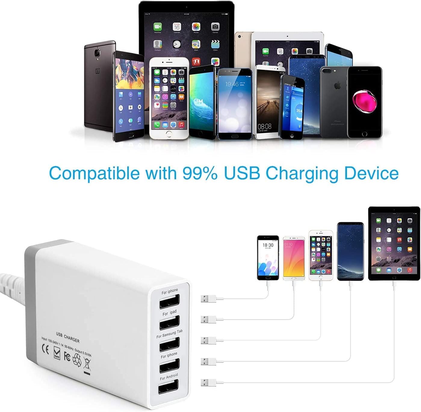 Pezin & Hulin Bamboo Charging Station Organizer for Multiple Devices & Wood Desktop Docking Charging Stand Such As Cell Phone, Tablets, Phone Case and Watch Stand(No USB Charger)