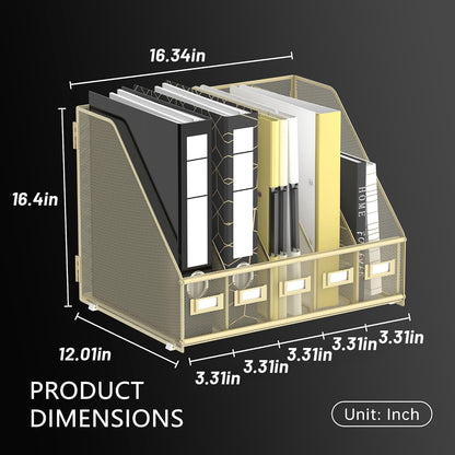 DALTACK 5 Vertical Compartments Magazine File Holder, Binder Organizer, Metal Desk Organizers for Office Home School Classroom Organization, Black