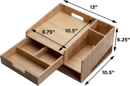 MobileVision 2 Pack Stackable Bamboo Paper Tray Office Organizer for Files, Documents, Letter Sorter, Envelopes and Magazine Holder