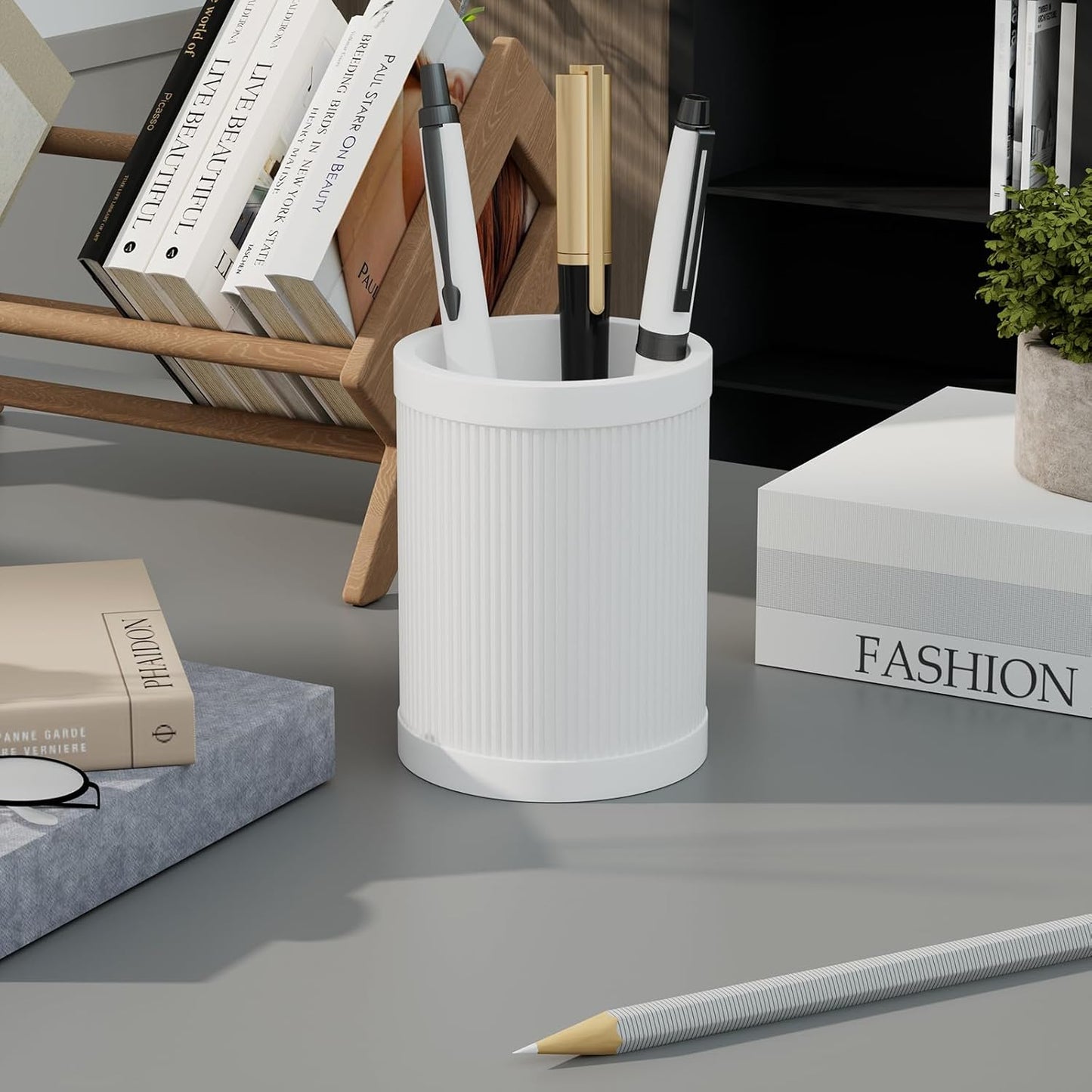 HighHerz Aesthetic Pen Holder For Desk, Modern Silicone Pencil Holder, Stylish Office Desk Decor, Made of 5 mm Thickened Premium Silicone, Office Desk Organizer And Accessories (White)