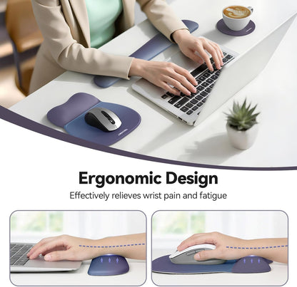TECKNET Gel Mouse Pad with Wrist Rest, 3 in 1 Keyboard Wrist Rest for Pain Relief, Non-Slip PU Base & Easy Typing, Ergonomic Mousepad Set for Office & Home（Black）