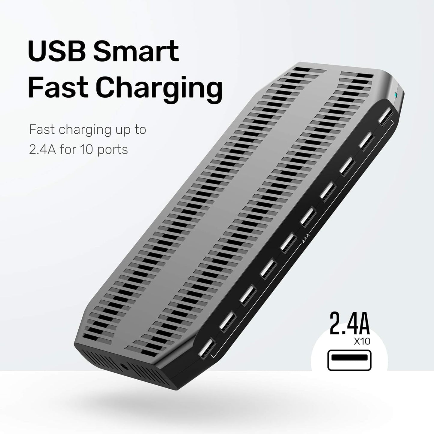 Unitek 10-Port Desktop Charging Dock Ultimate Charging Station for Multiple Devices, iPhones & Apple Products High-Speed USB Hub with LED Display for Office, Kitchen Counter, Desk Organizer