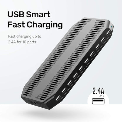Unitek 10-Port Desktop Charging Dock Ultimate Charging Station for Multiple Devices, iPhones & Apple Products High-Speed USB Hub with LED Display for Office, Kitchen Counter, Desk Organizer